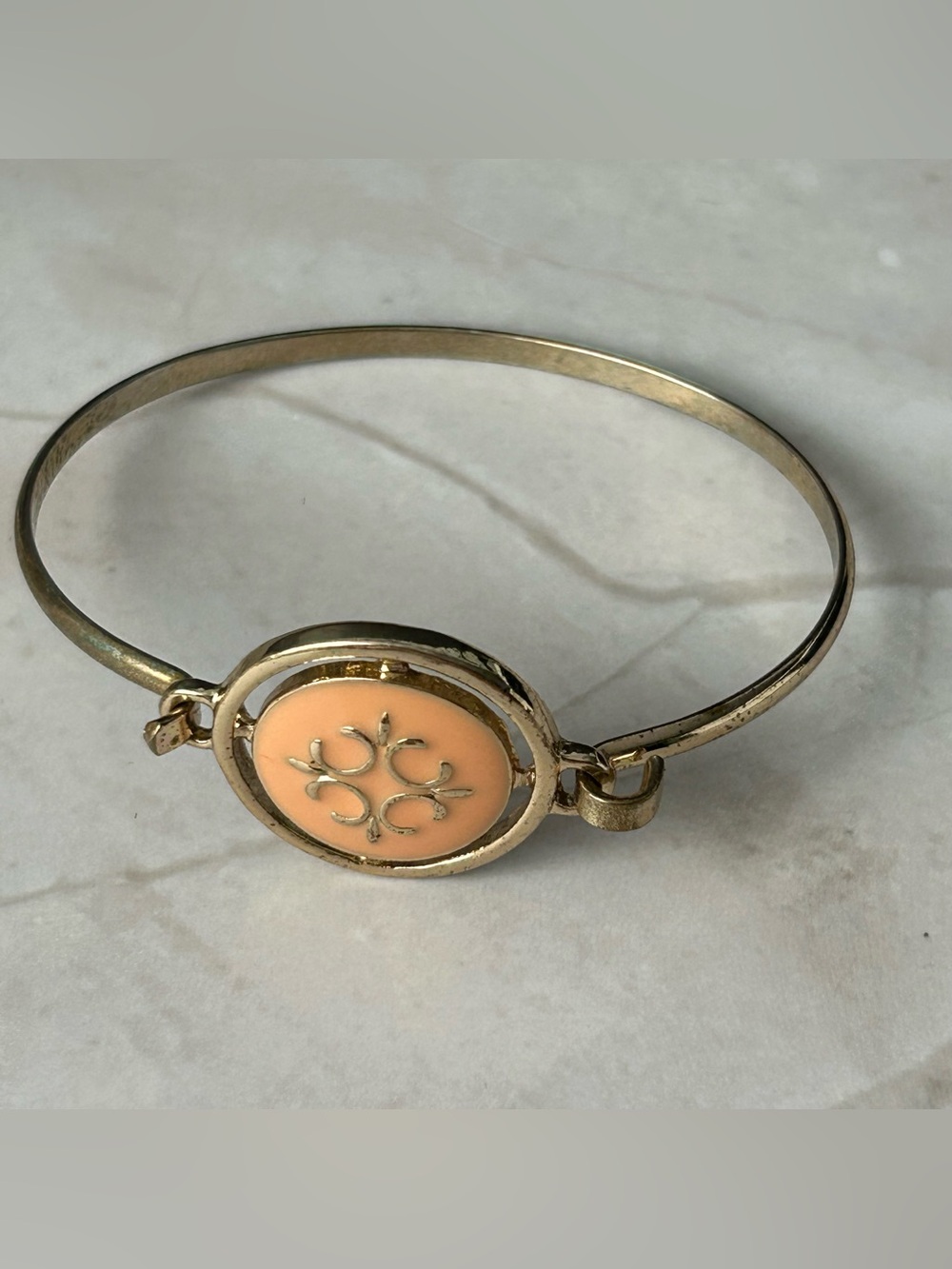 Gold-Tone Peach Enamel Bangle Bracelet